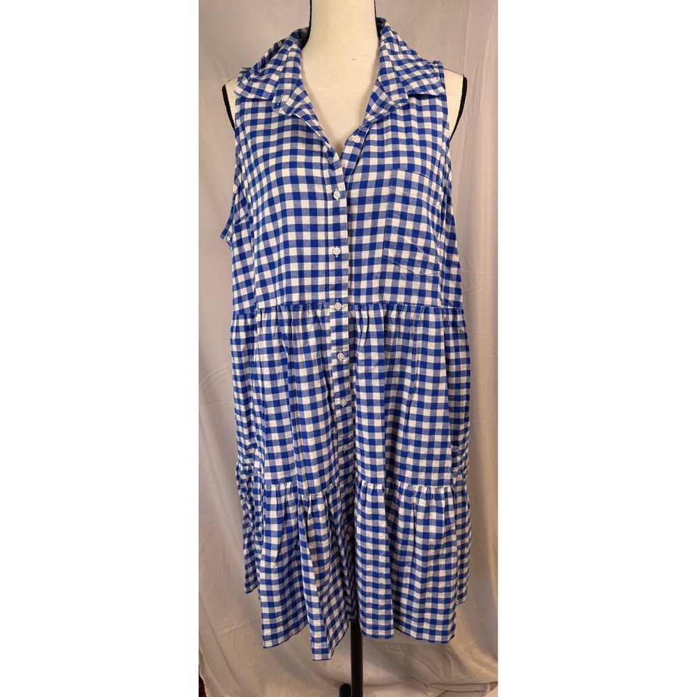 Crown & Ivy Shirt Dress Womens XXL Blue Excellent Gingham Tiered Sleeveless